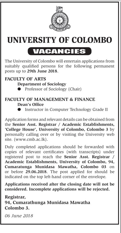 Professor, Instructor in Computer Technology - University of Colombo